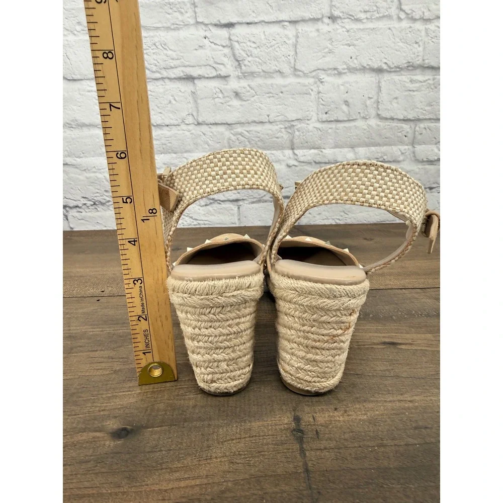 Marc Fisher Studded Espadrille Wedge Sandals Womens Size 8 Beige Suede Boho